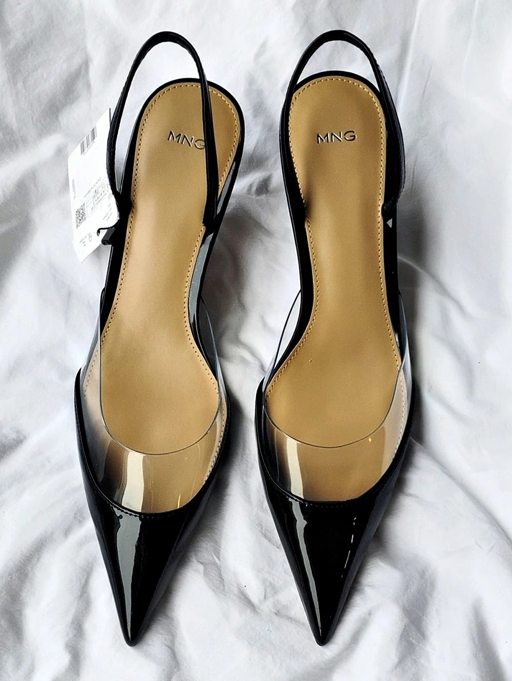Mango Heeled Shoes With Vinyl Panel Black Slingback Heels
